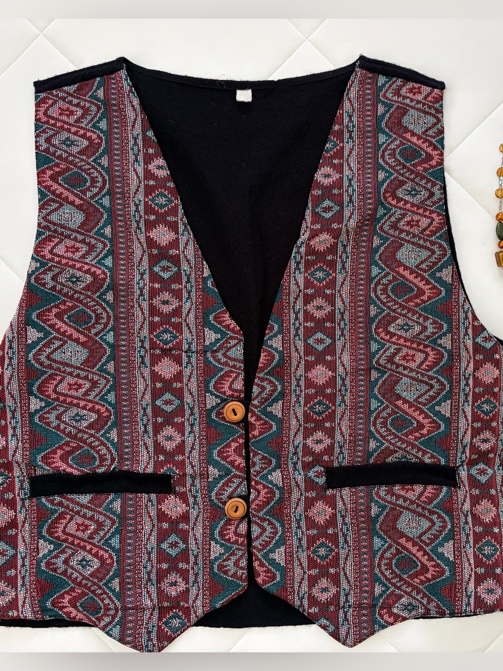 Bohemian Patterned Vest in Burgundy and Teal